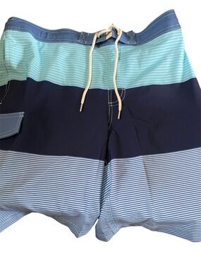 George Navy and Aqua Striped Swim Board Shorts